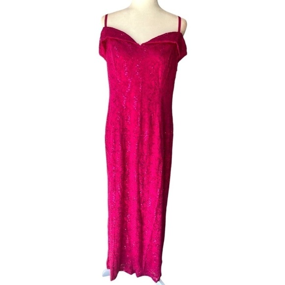 Candalite Women's Plus Size Pink Sequin Formal Bridal Party Prom Dress Maxi, XL - Picture 1 of 11